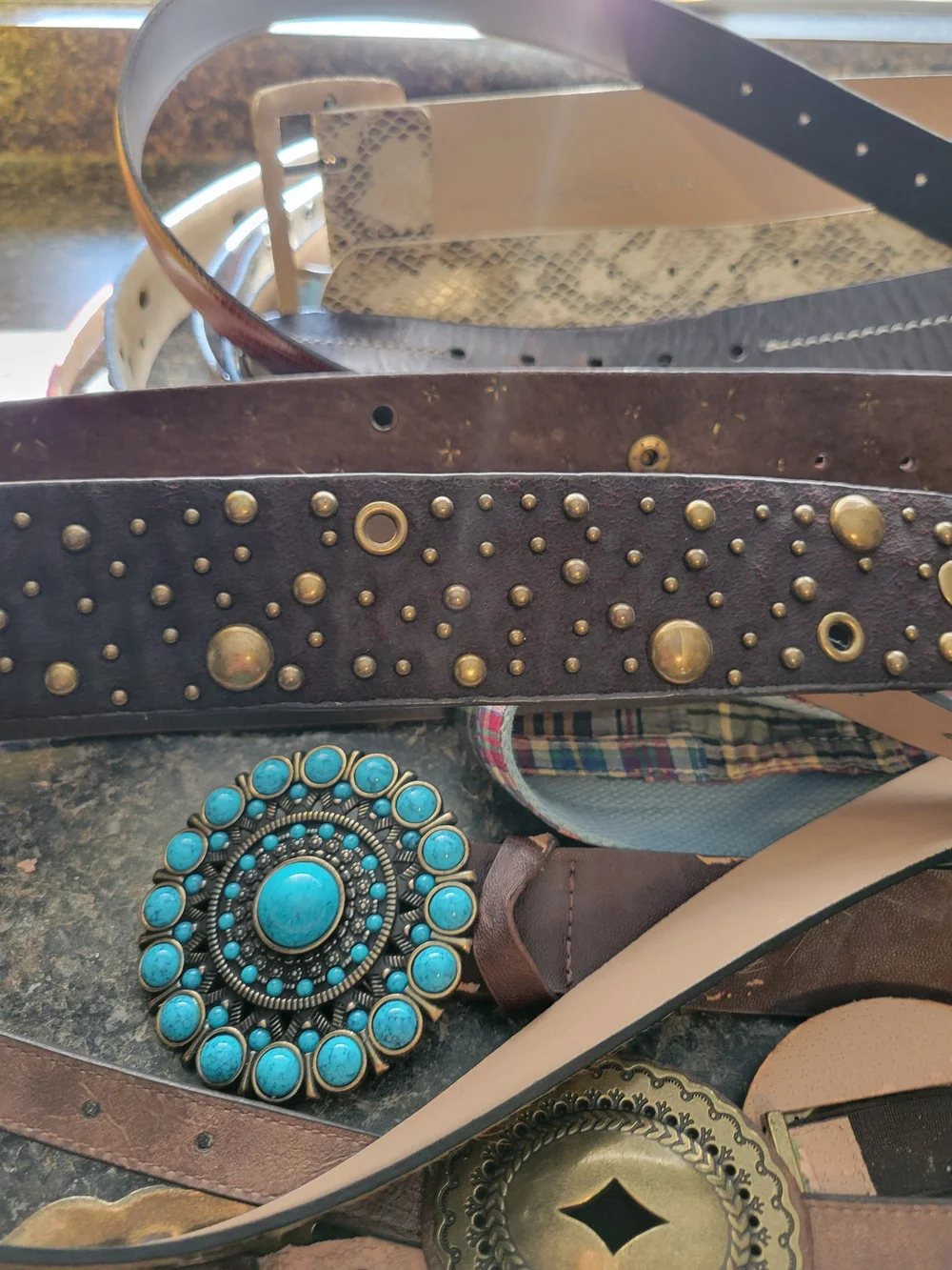 Lot of 18 belts from various brands with Pink, Black, Brown and prints